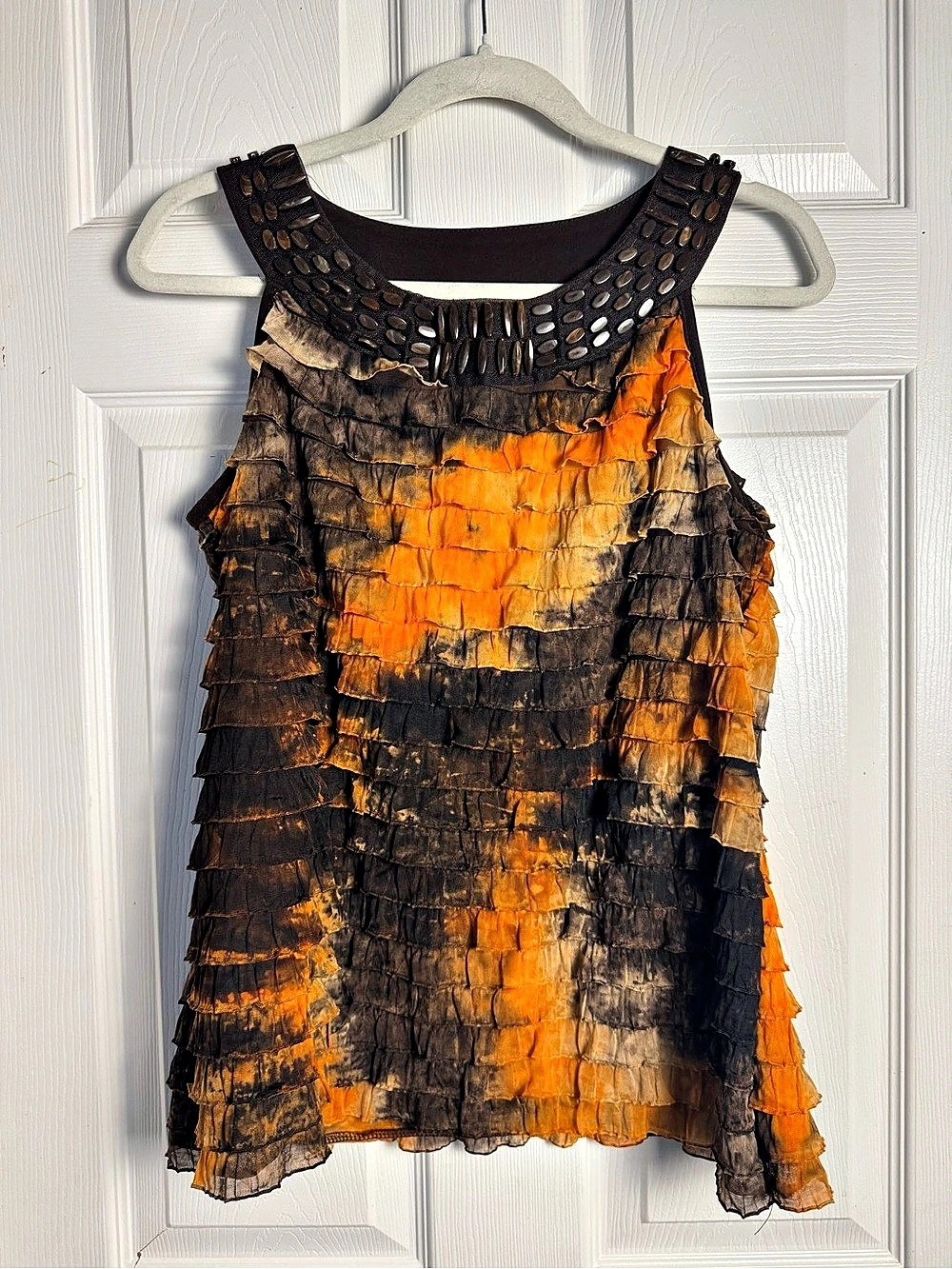 Nue Opinions Abstract Beaded Tank in Orange & Brown Size Large